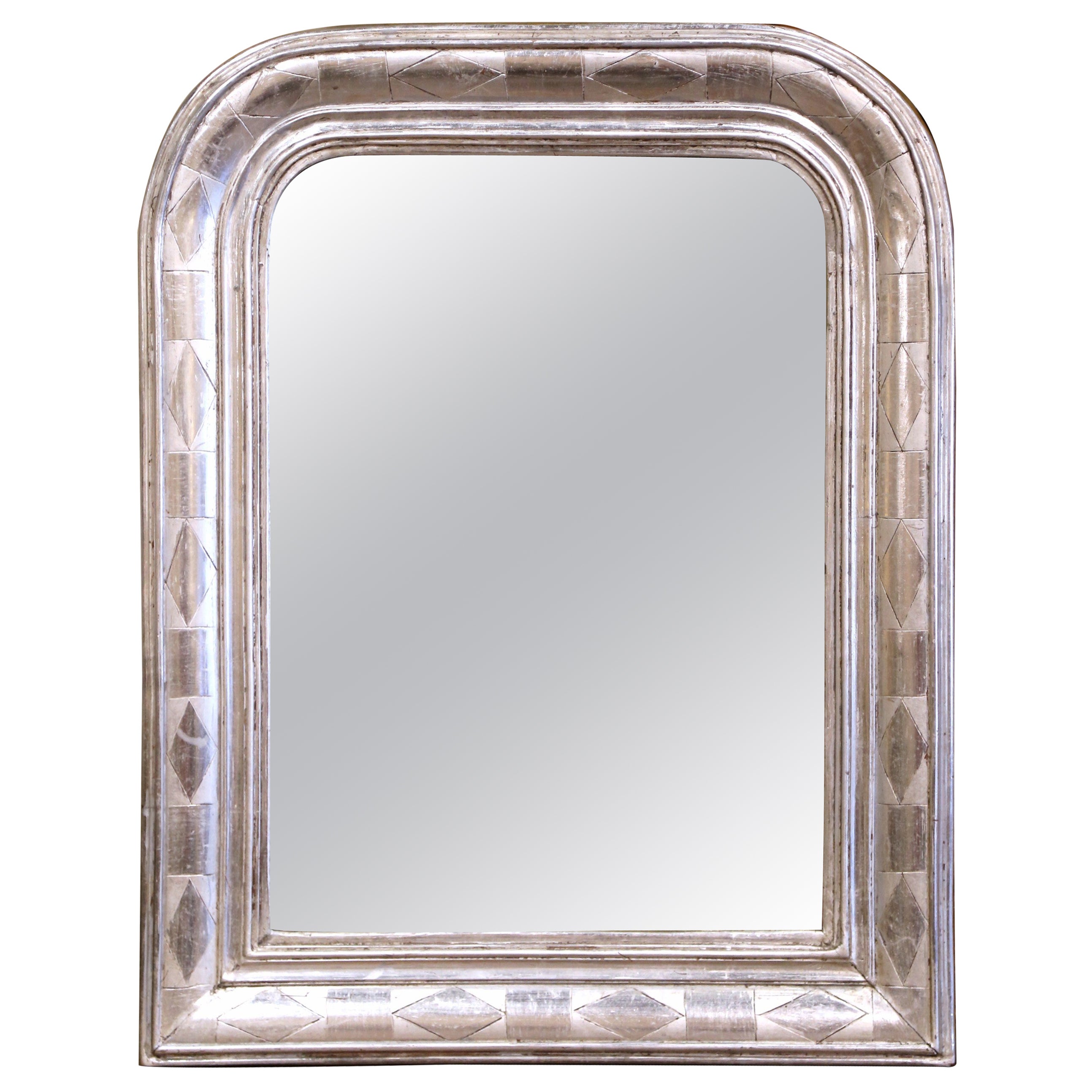 19th Century Louis Philippe Silver Leaf Mirror with Engraved Geometric Motifs
