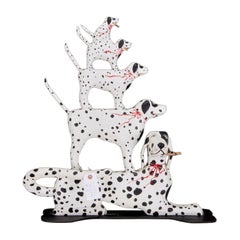 Vintage 20th C. Americana Folk Art Painted Wood Sculpture of Five Stacked Dalmations 
