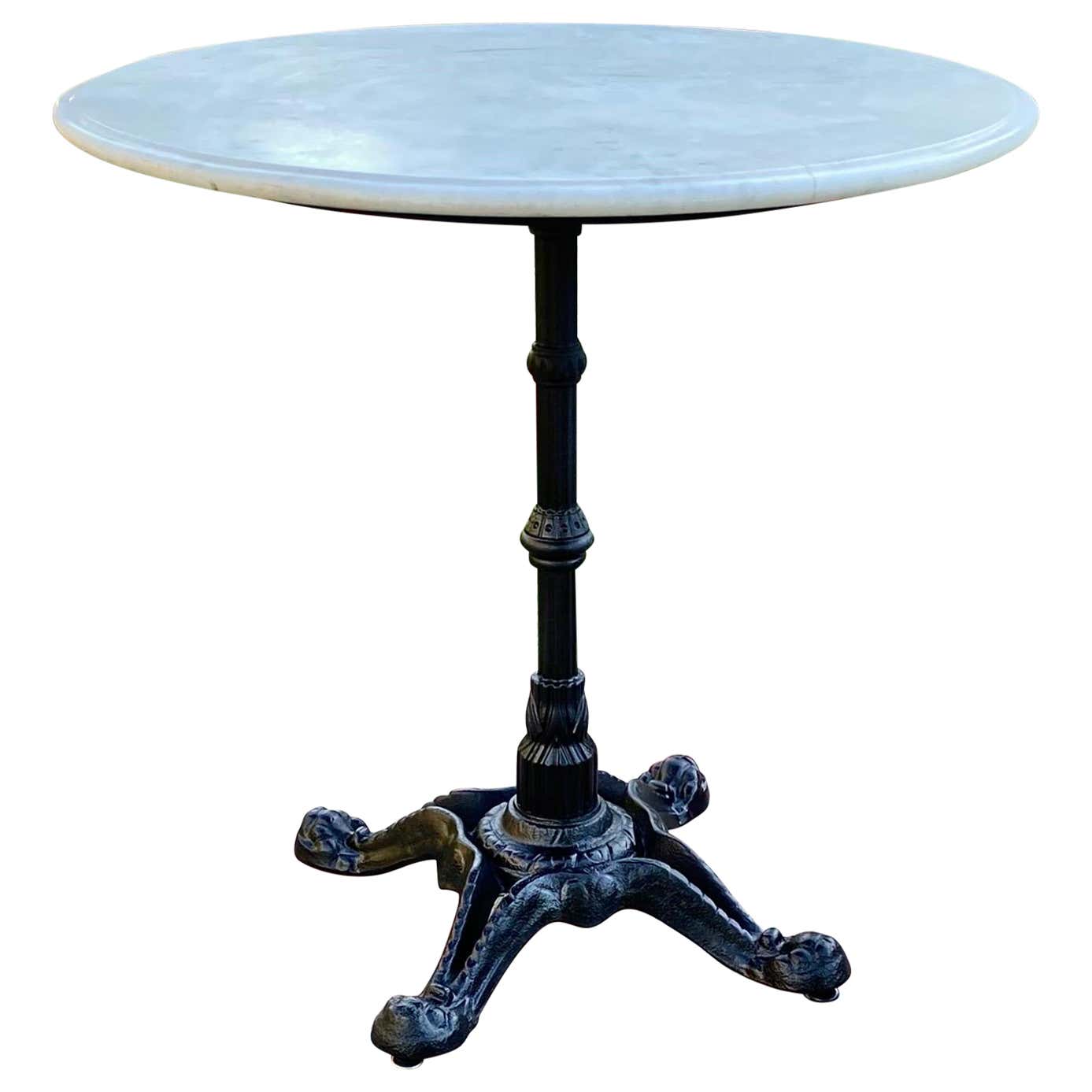 Cafe Table Back View Vintage French Iron and Marble Bistro Table For Sale at 1stDibs