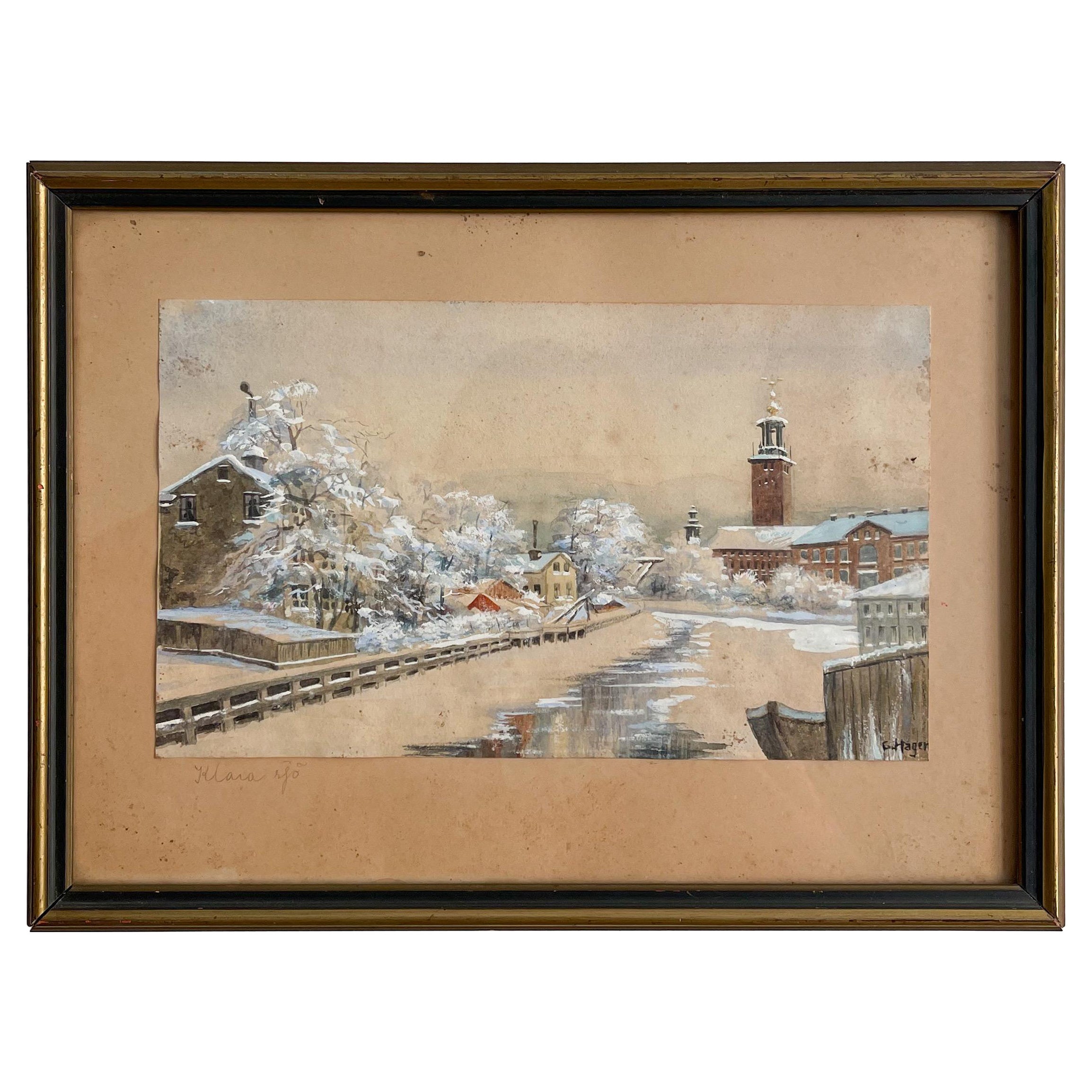 Vintage Swedish Painting of Klara sjö For Sale