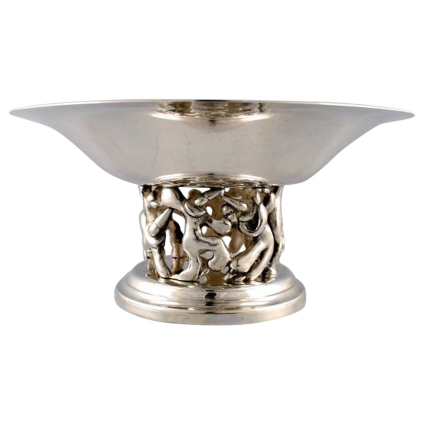 Jean Boggio for Roux-Marquiand. Large modernist compote in plated silver For Sale