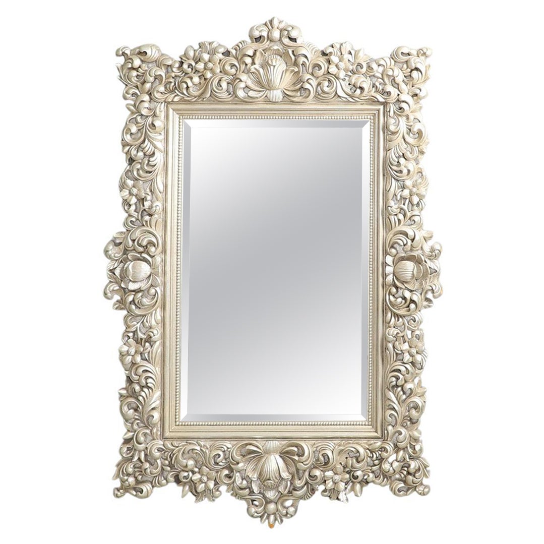 Luxury Wall Mirror, Antique Silver Plated Rococo Floral Modern Console Mirror For Sale