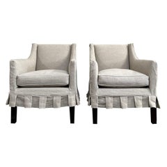 Pair of Retro Slip Covered Occasional Chairs in Belgian Linen Pleated Skirt