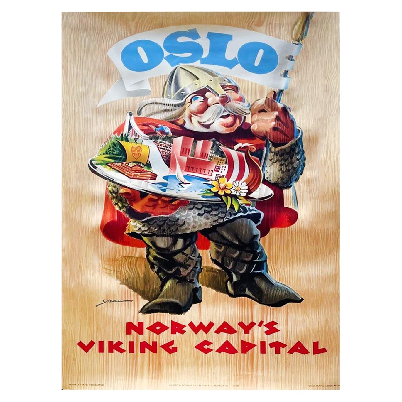 1957 Oslo - Norway's Viking Capital Original Vintage Poster For Sale