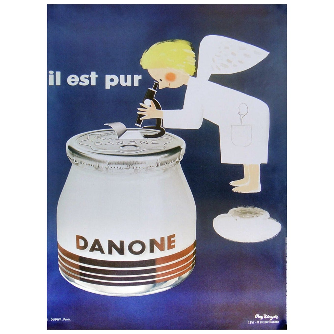 Affiche vintage originale Danone - Il Est Pur, 1957 en vente