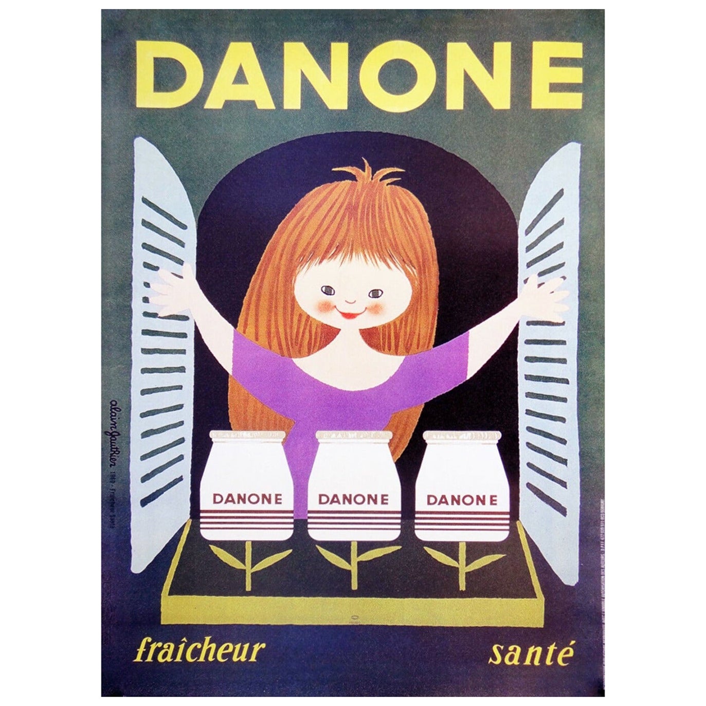 Affiche vintage d'origine Danone - Fraicheur Sante, 1960 en vente