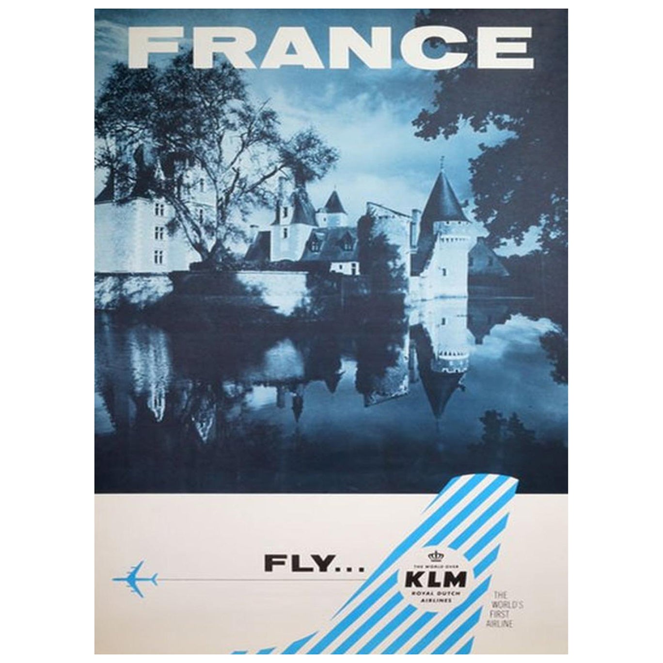 Affiche vintage originale de Fly KLM, France, 1960
