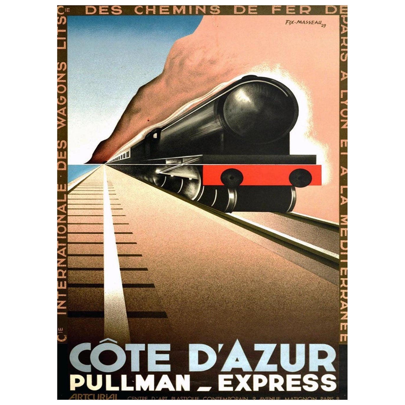 Affiche vintage d'origine Pullman Express - Fix-Masseau, Côte d'Azur, 1982 en vente