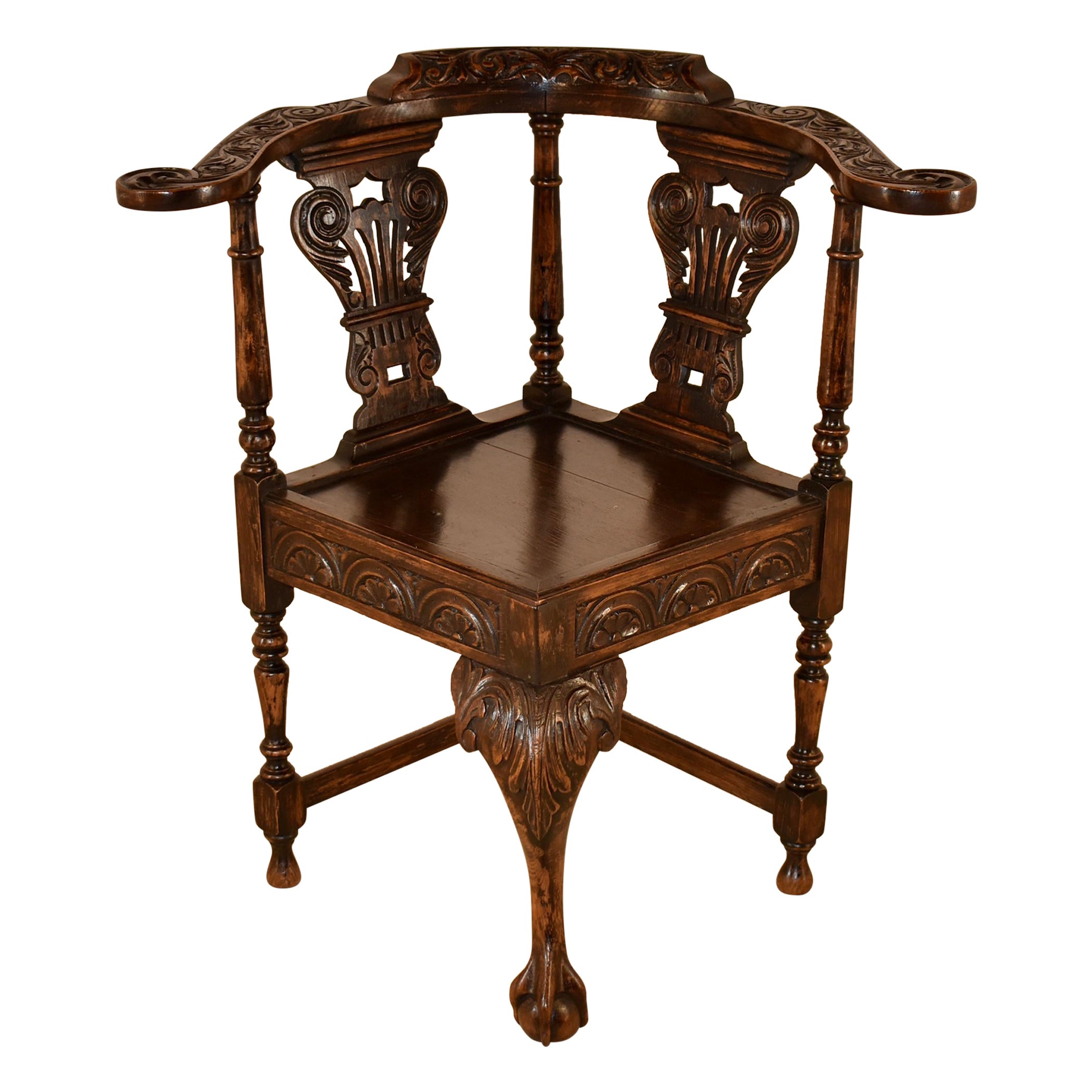 19th Century English Oak Corner Chair For Sale