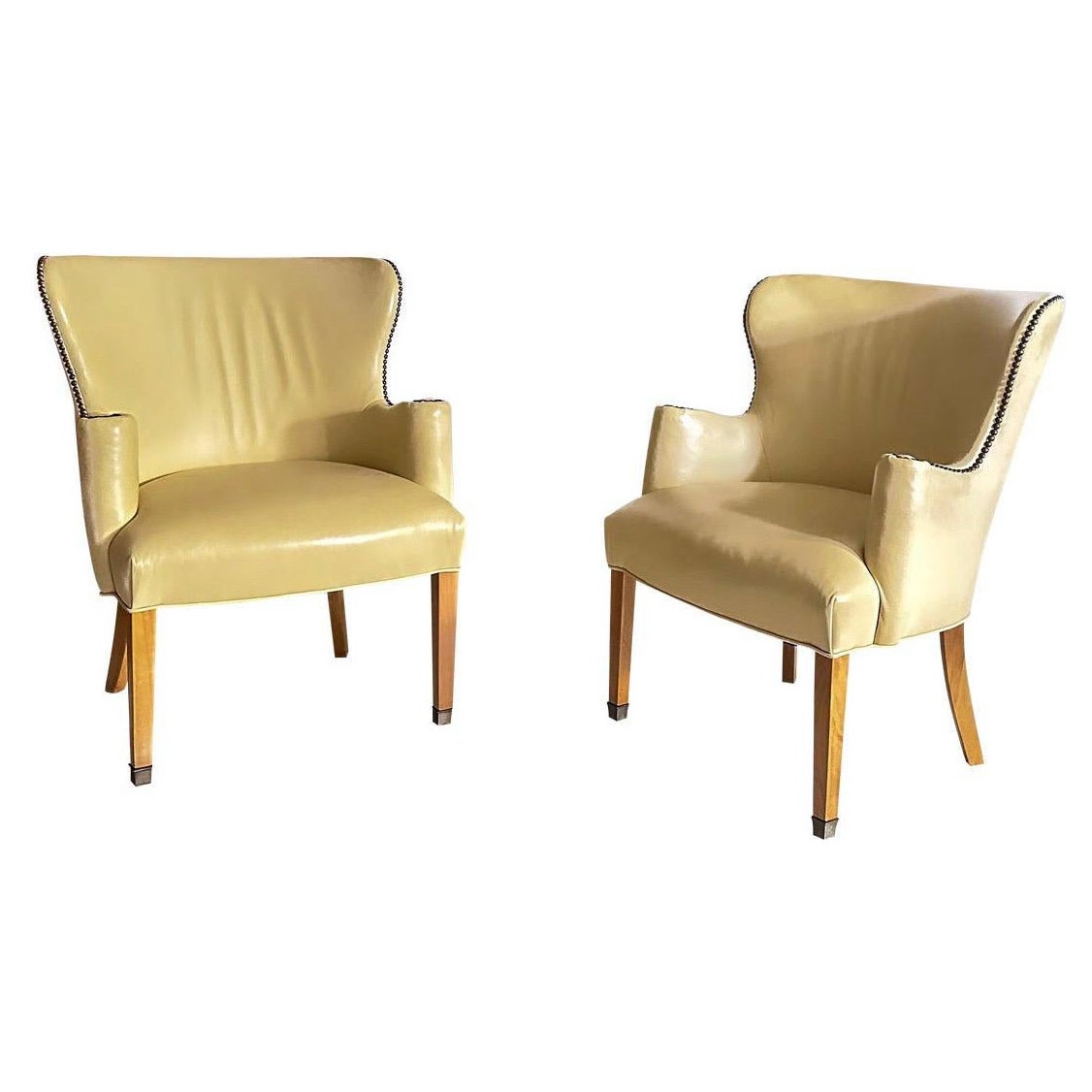 1940s Swedish Lamb Leather Wing Chairs Armchairs For Sale