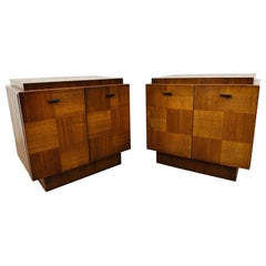 Retro Mid-Century Modern Brutalist Walnut Nightstands - Set of 2