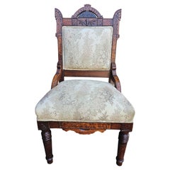 Early 20th Victorian Carved Walnut and Upholstered Side Chair