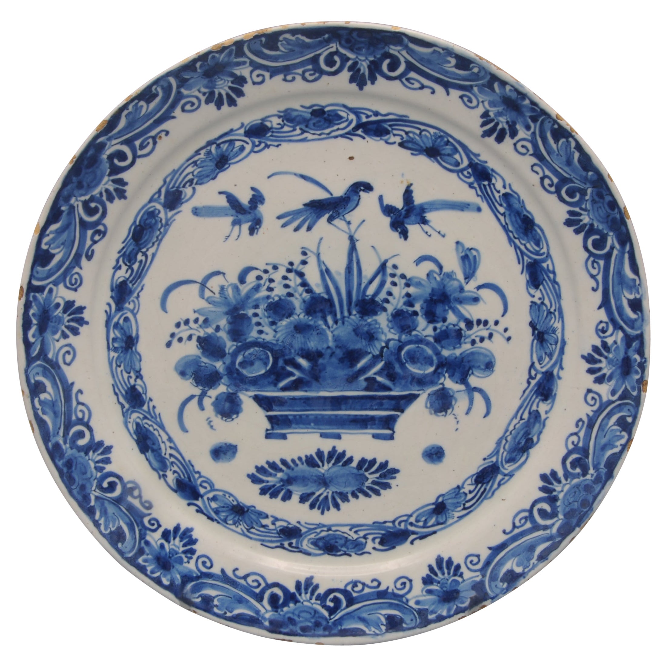 De Grieksche A', Pieter Kocx - Niederländischer Delft Teller mit Blumenkorb