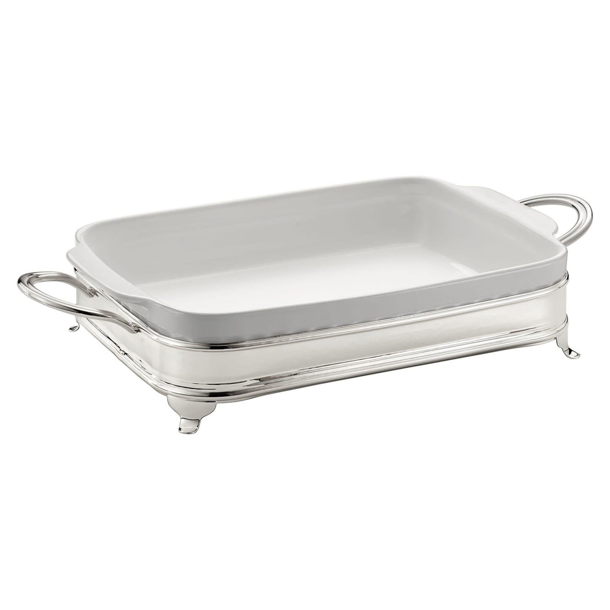 Rectangular Baking Dish with Two-Handle Silver Holder