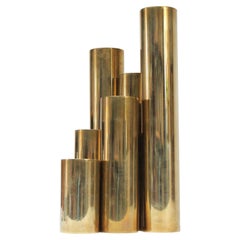 Set of Six Vintage Modernist Cylindrical Brass Votive Holders