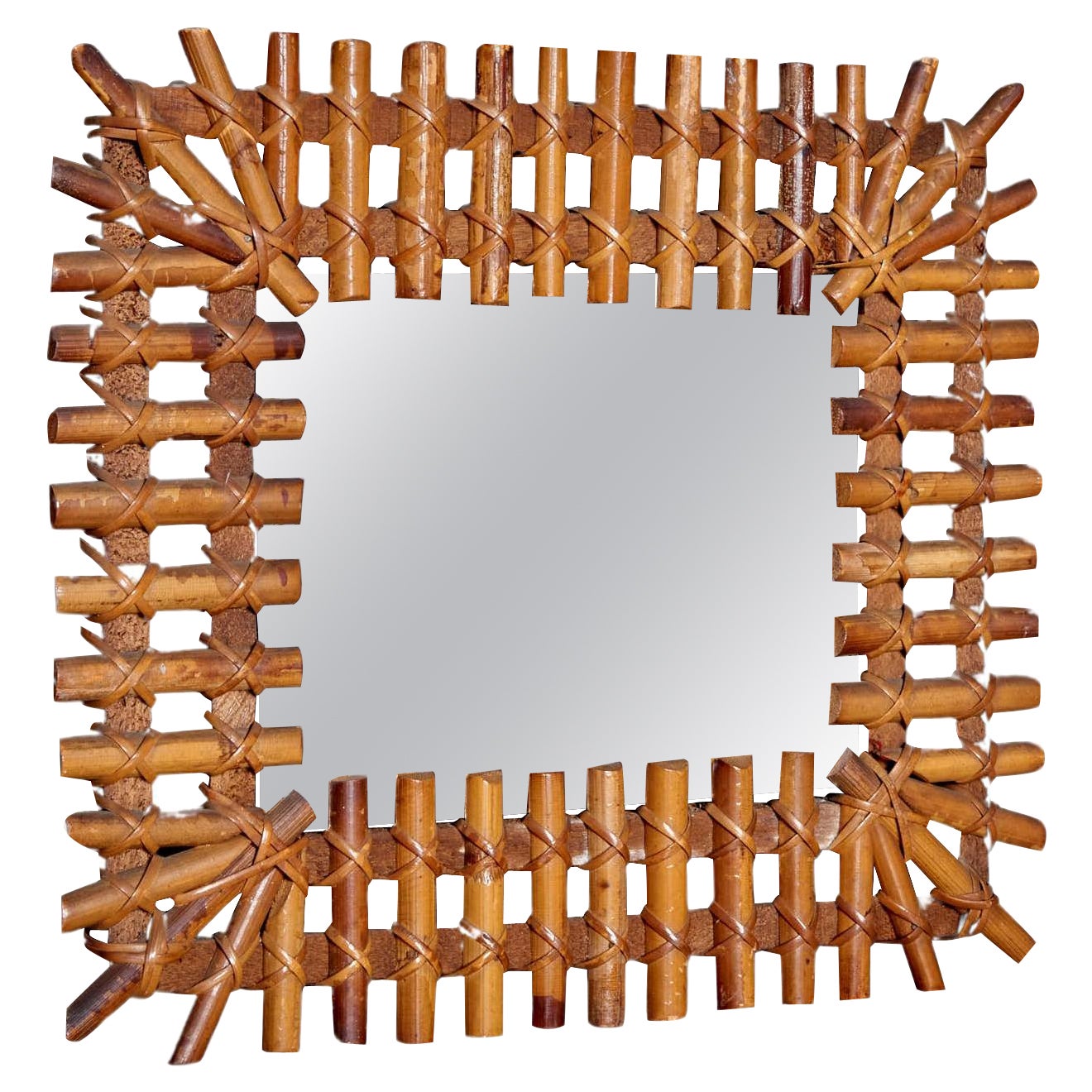 1 of 3 Bamboo Mirrors by Bonacina 27 x 23.5cm, Italy - 1960s 