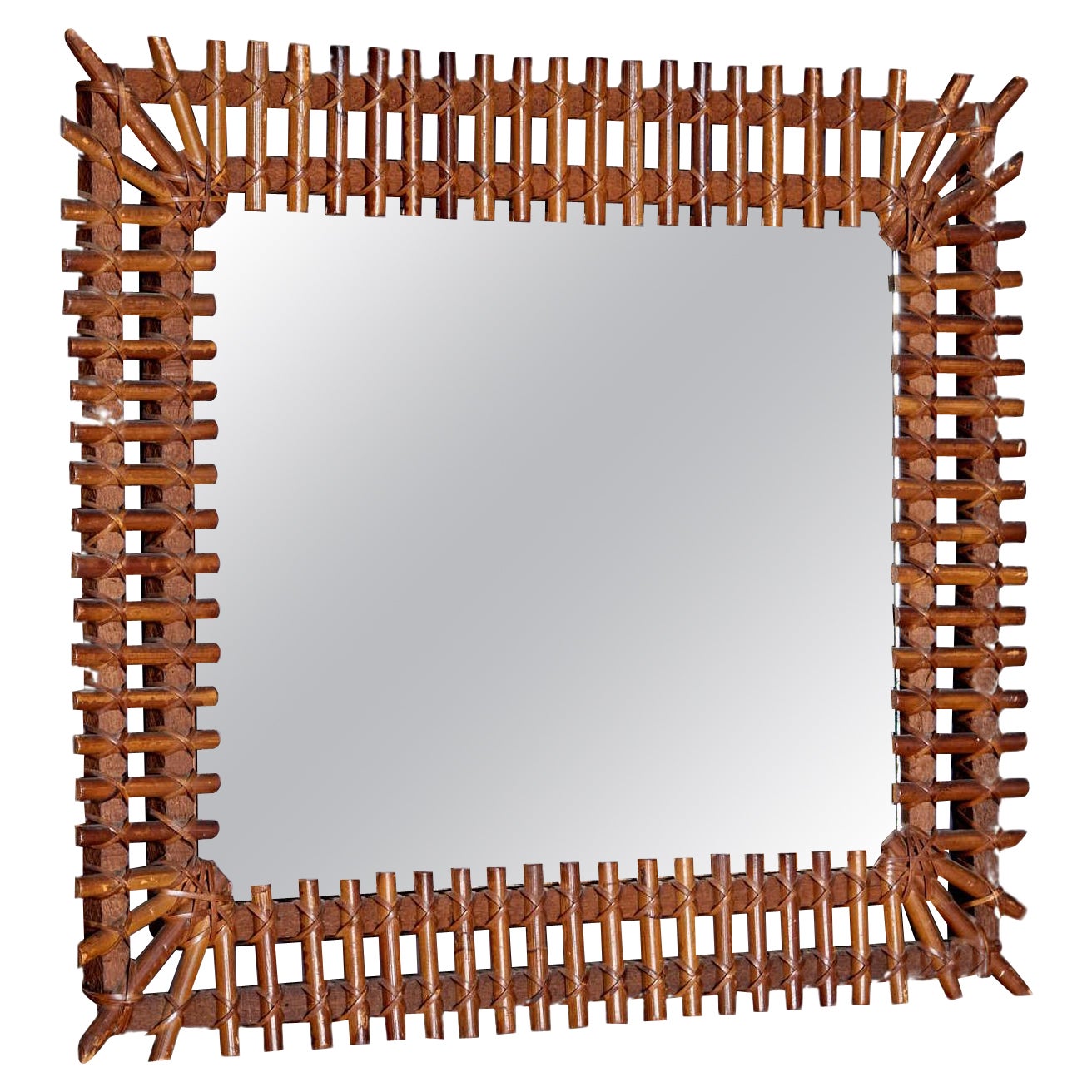 1 of 3 of Bamboo Mirrors by Bonacina 36 x 42cm, Italy - 1960s  For Sale