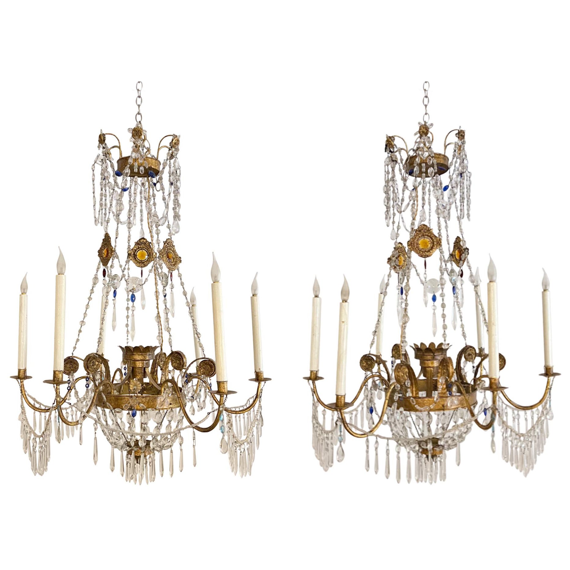 Pair of Italian 1960s Decorative Chandeliers For Sale