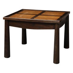 Vintage Stained Elm Games Table with Storage and a Curved Skirt, circa 1940