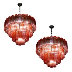 Vintage Red Fuchsia Murano Glass Tronchi Chandelier, 1970