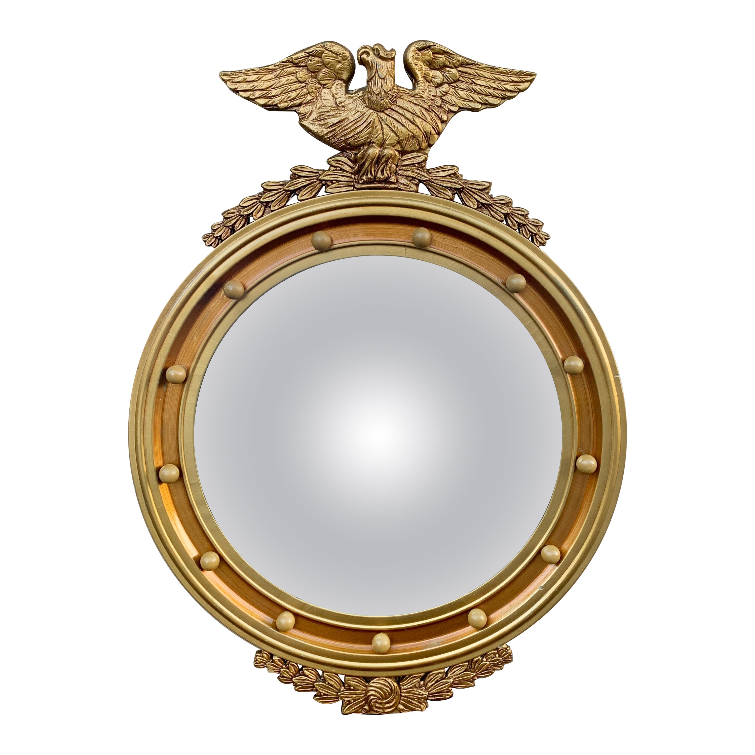 Antique 19th Century American Federal Giltwood Eagle Bullseye Convex Mirror