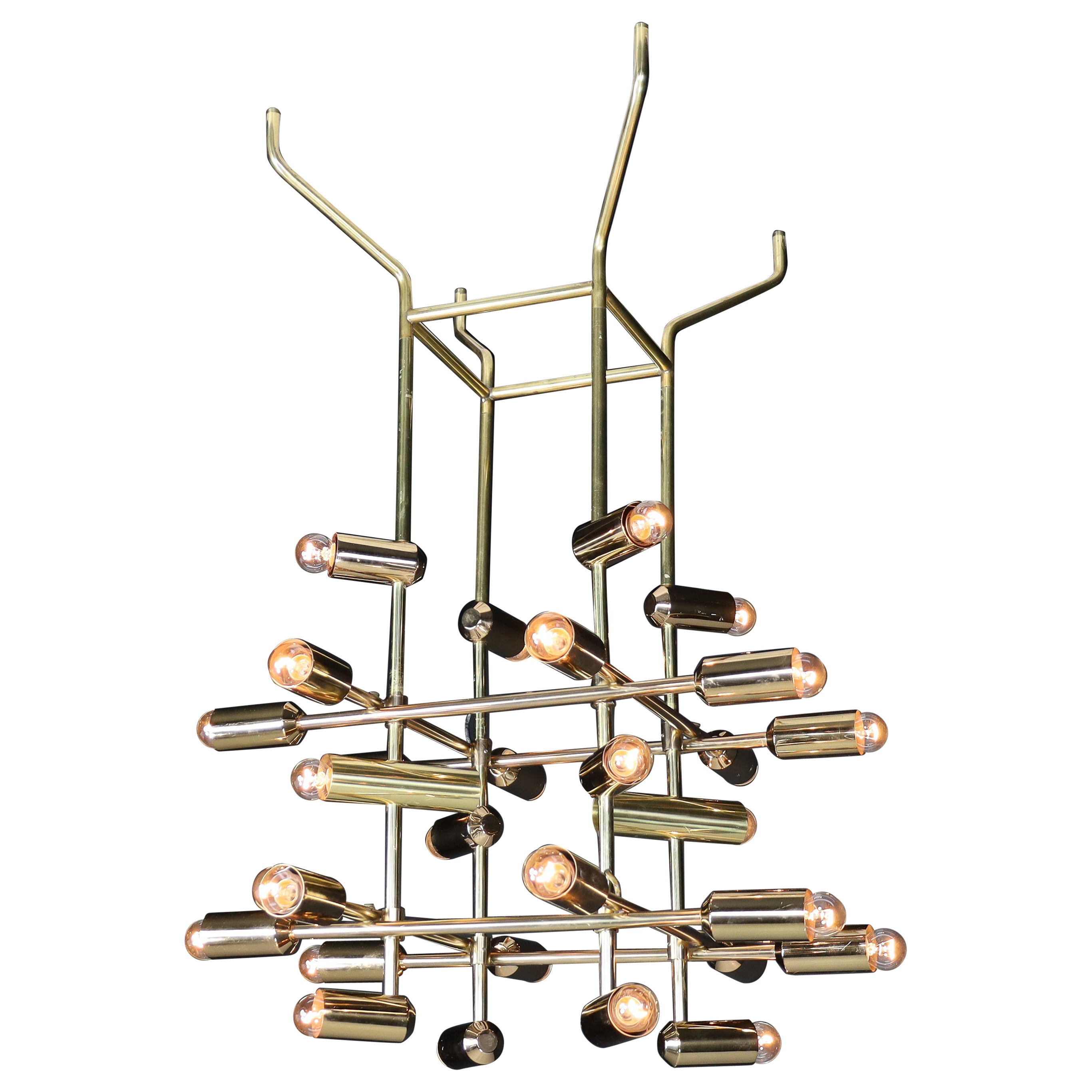 Mid-Century Brass Chandelier wit 28 lights, Switzerland 1960s.   For Sale