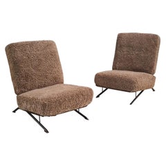 Pair of Commissioned Ilmari Tapiovaara Lounge Chairs, Sheepskin, Merivaara 1950s