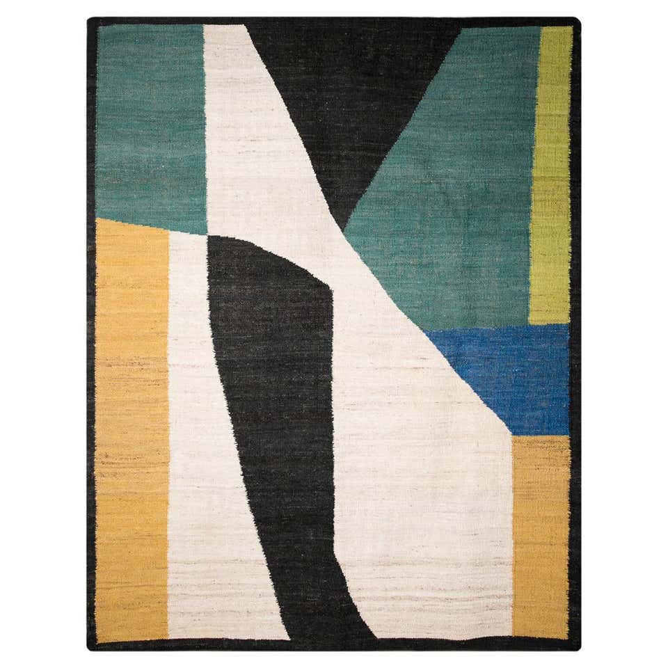 Contemporary Rectangular Rug Abstract Pattern Black, Yellow Mustard and ...
