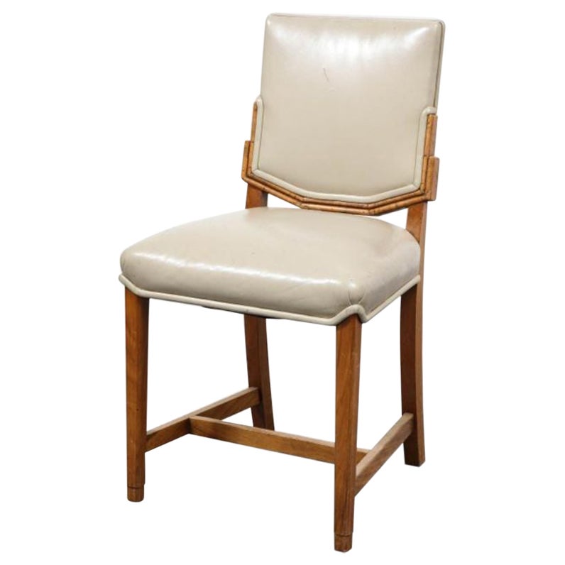 Elm and Art Leather Side Chair with Wood Back, Sweden, c. 1950 For Sale