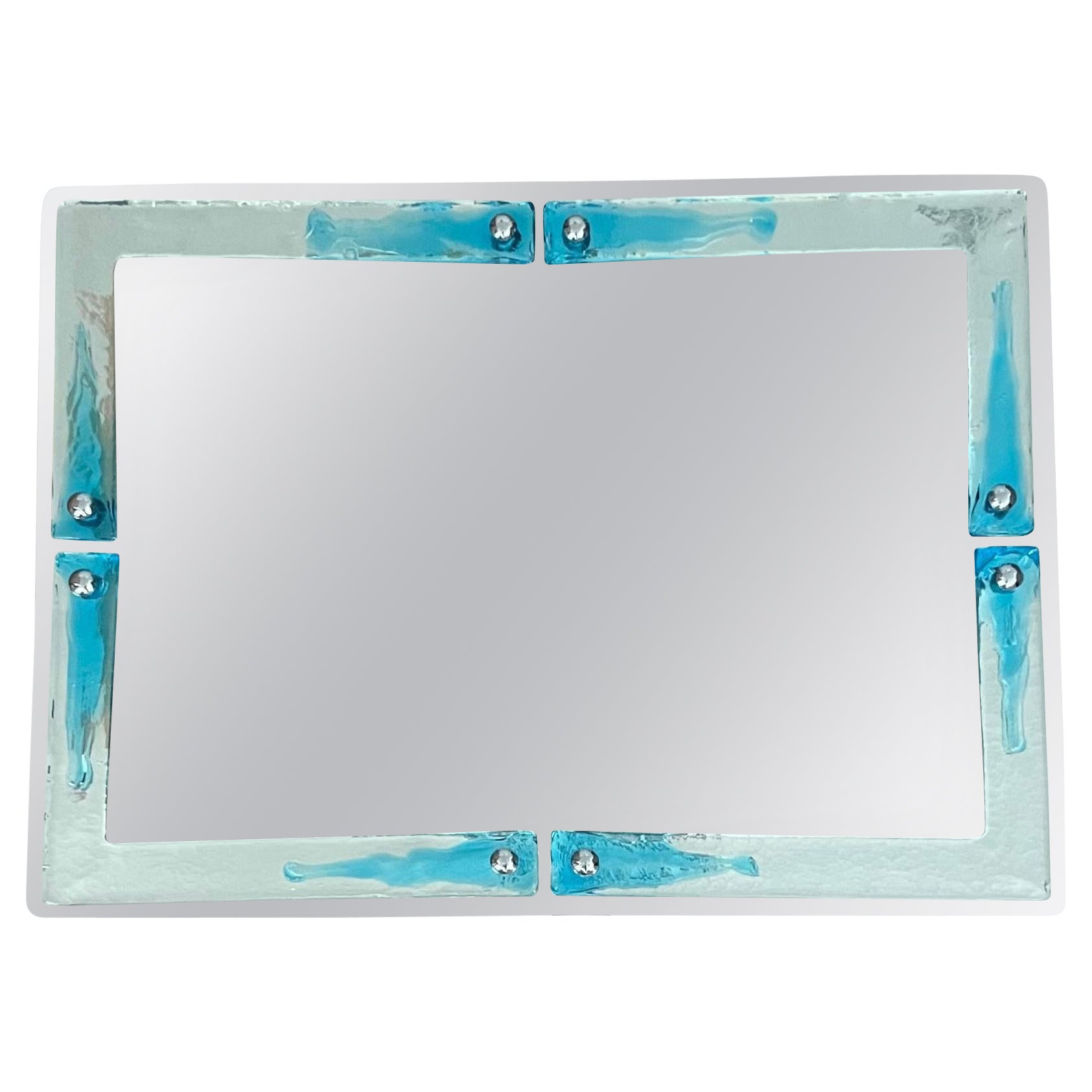 Italian large Mid-Century Clear Blue Murano Glass Wall Mirror by Mazzega, 1970s For Sale