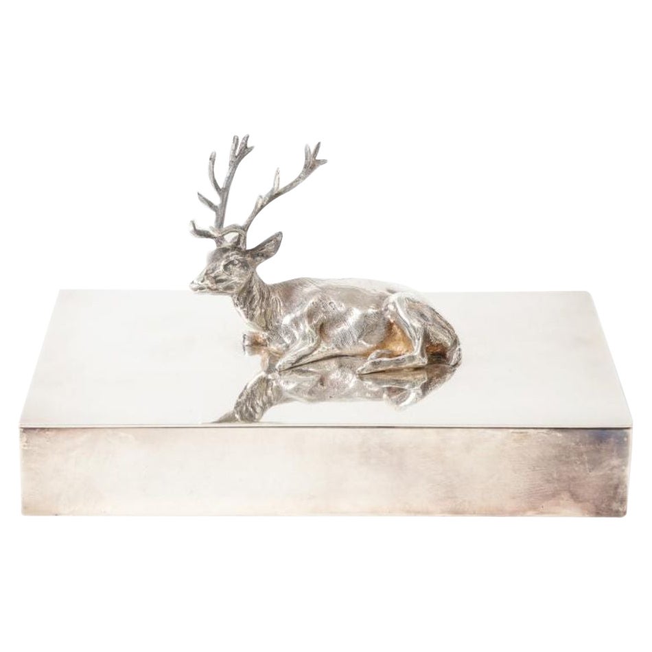 Silver Box with Deer Ornament on Lid, circa 1940 For Sale