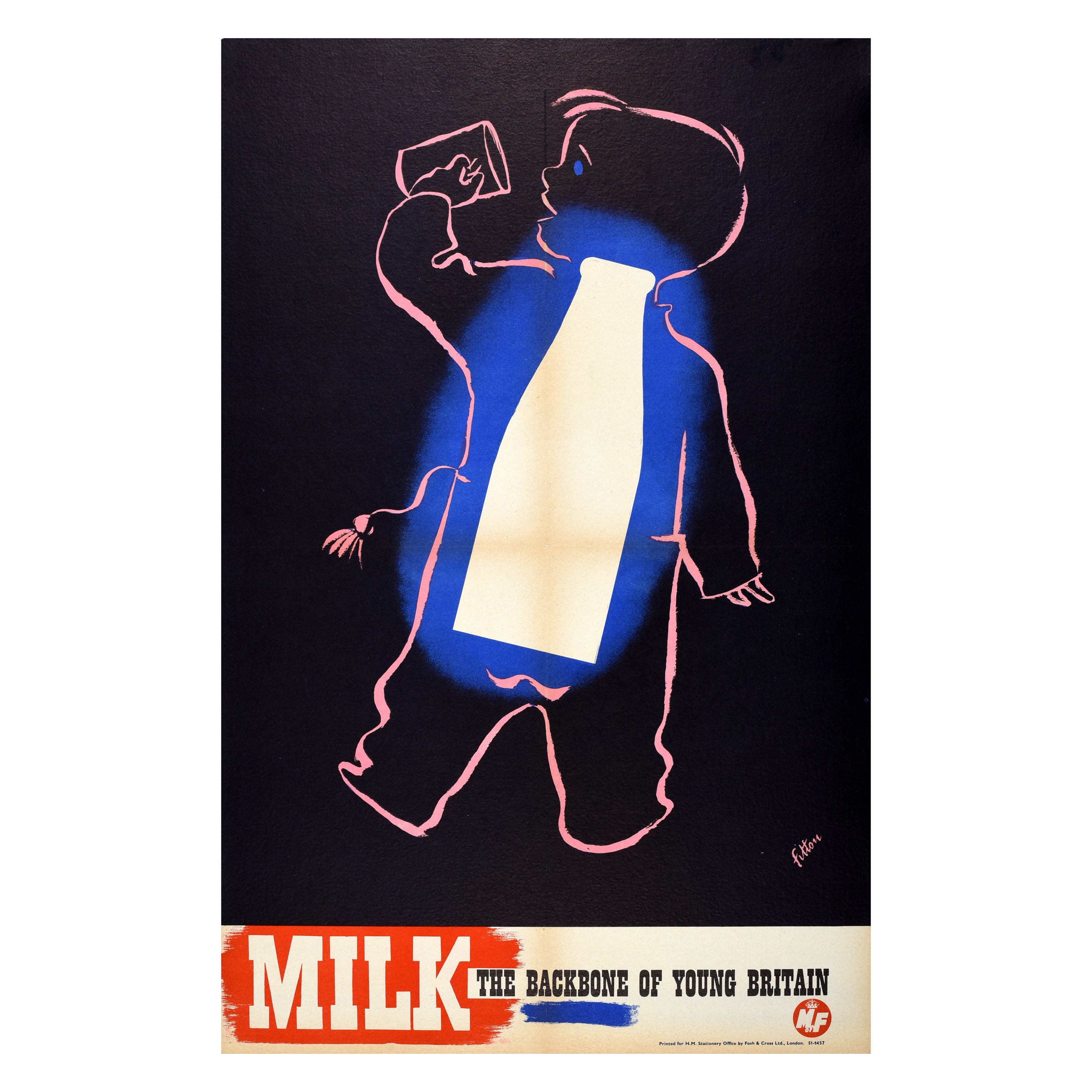 Original Vintage Food Drink Advertising Poster Milk Backbone Of Young Britain en vente
