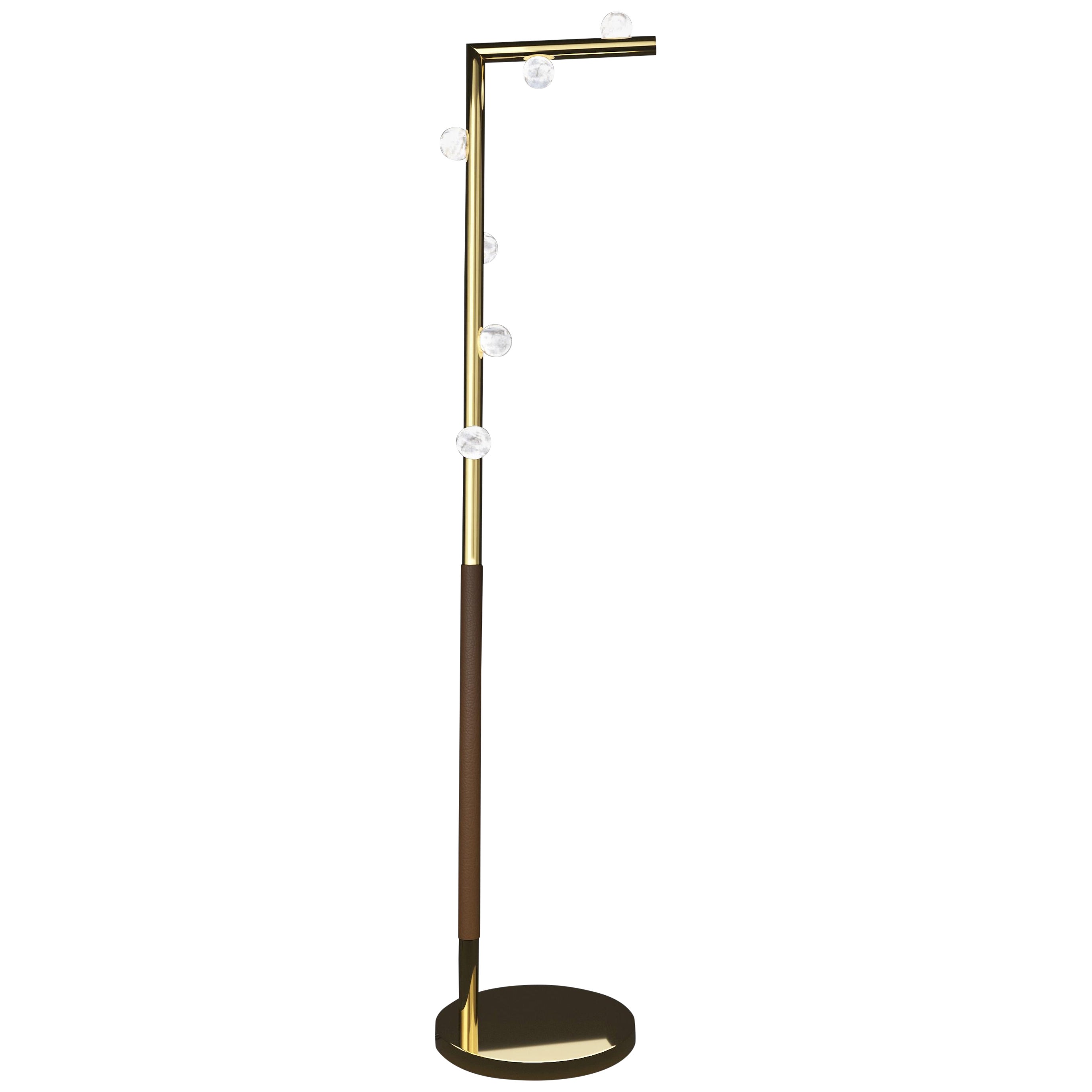 Demetra Shiny Gold Metal Floor Lamp by Alabastro Italiano For Sale