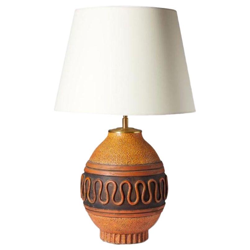 Glazed Ceramic Table Lamp by Keramos, France, c. 1950 For Sale