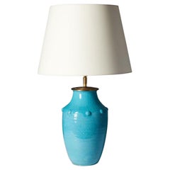 Lampe de table en céramique émaillée turquoise par Primavera le Printemps, vers 1930
