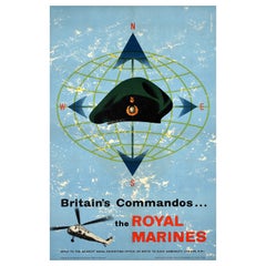 Original Used Military Recruitment Poster Britain's Commandos Royal Marines 