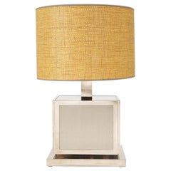 Polished Steel Table Lamp with Rattan Shade by Liwan's, circa 1950