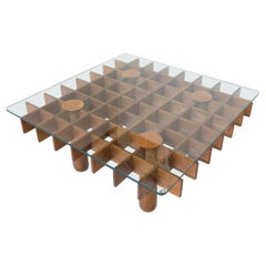 Mid-Century Modern Wood and Glass Square Coffee Table, Italy, 1970s