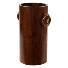 Retro Staved Round Art Deco Walnut Umbrella Stand with Handles, circa 1930