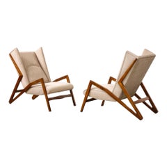 Unique Sculptural Walnut Lounge Chairs by Studio BBPR, circa 1950