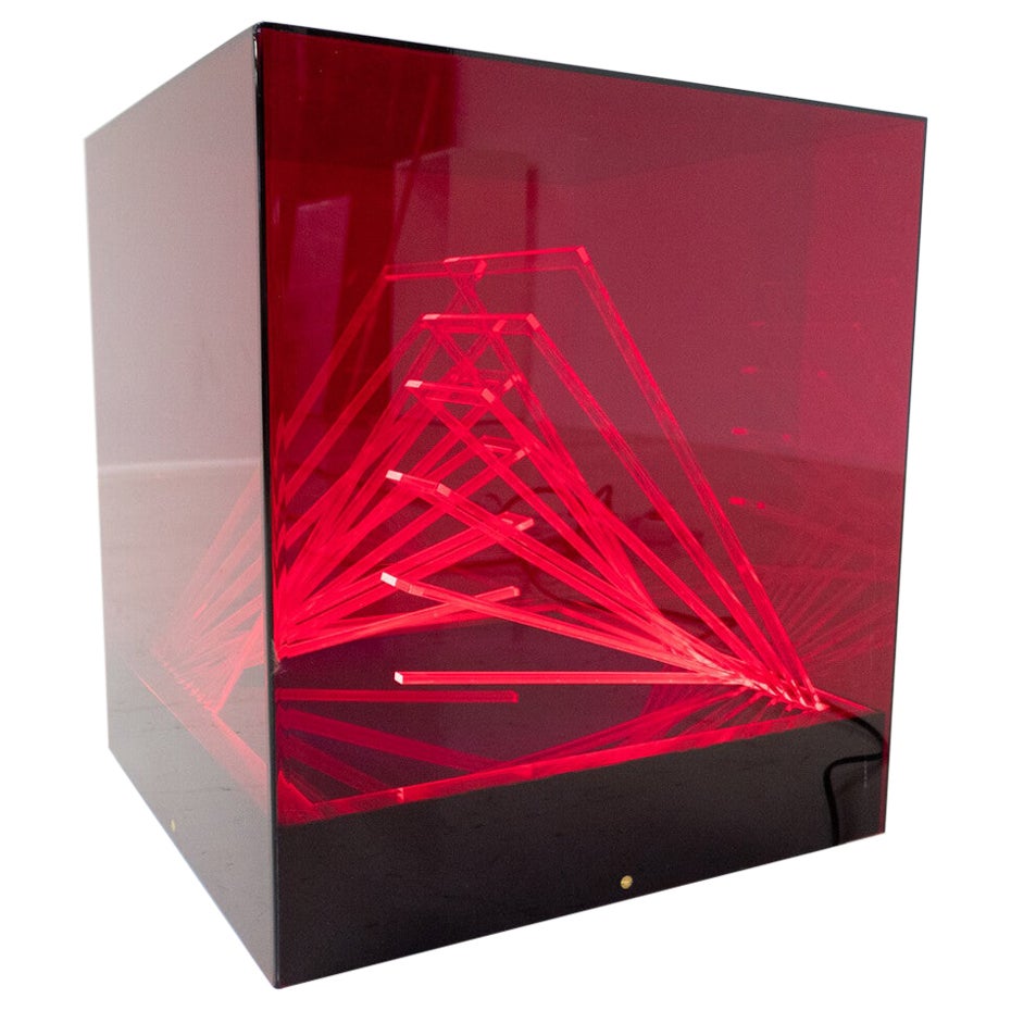 Red "Cubo Di Teo" Lamp by James Rivière, Italy, 1960s For Sale