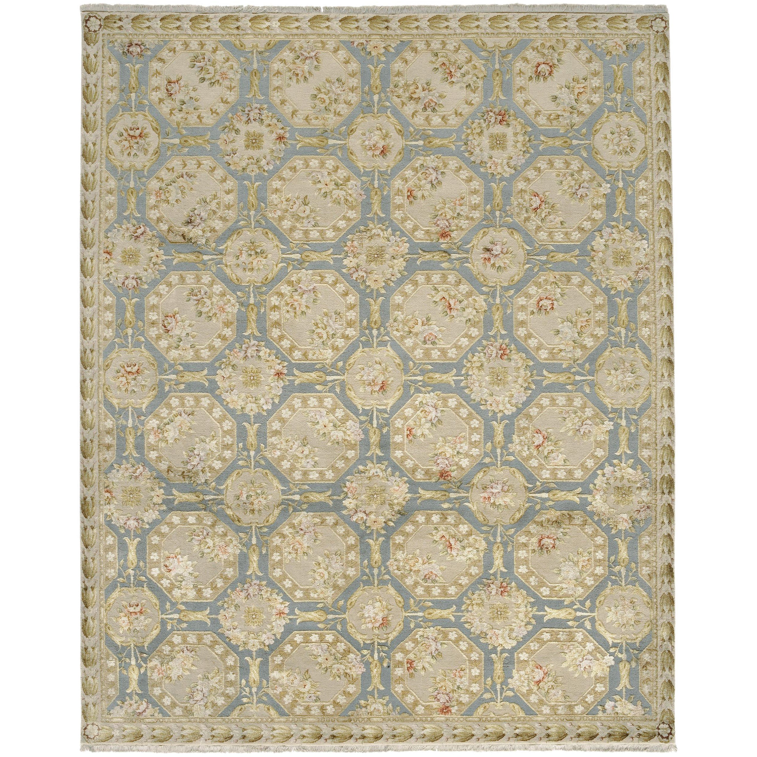 Luxury European Hand-Knotted Fairfax Sterling & Cream 12x18 Rug For Sale