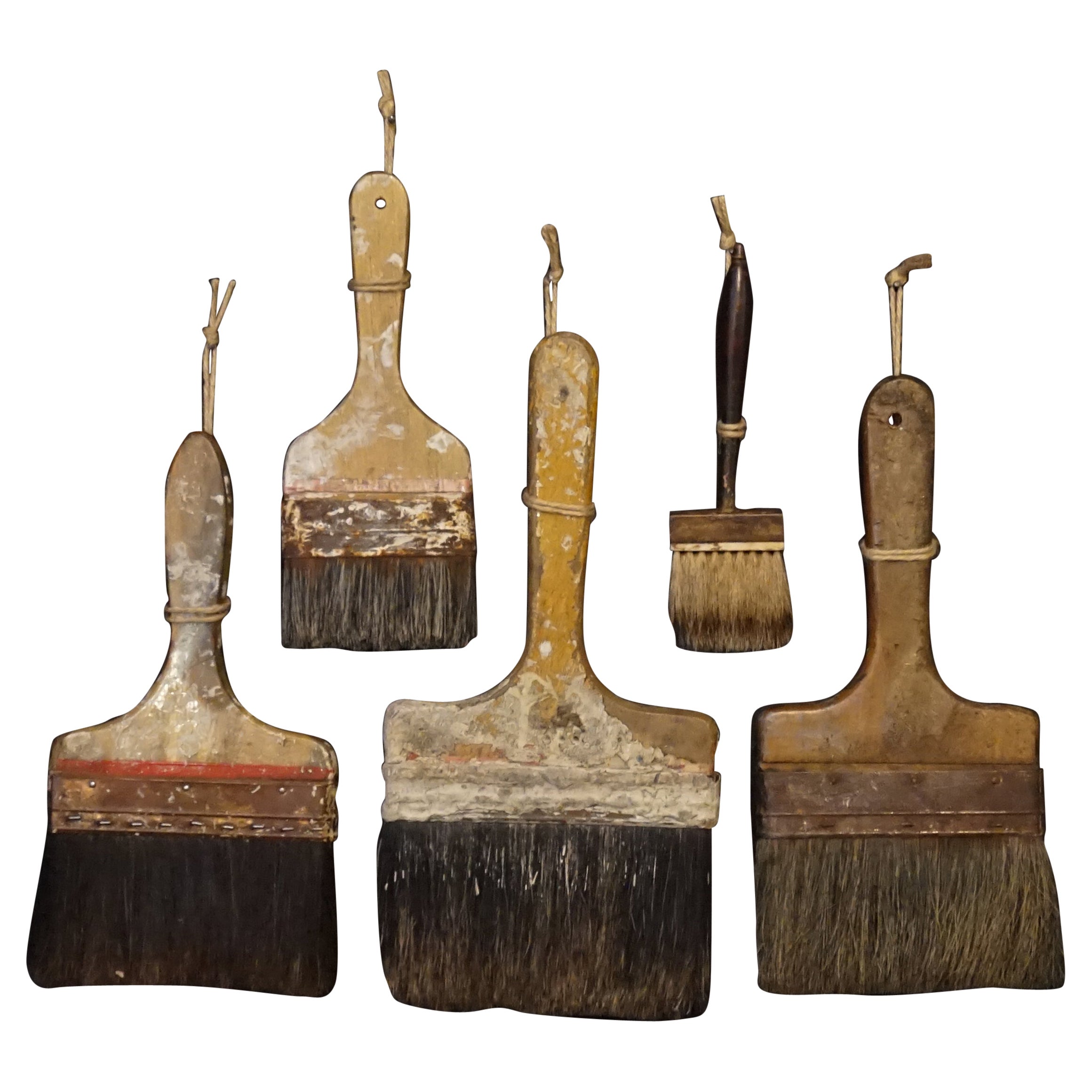Set of Five Large 20th Century British Pure Bristle Horse Hair Paint Brushes
