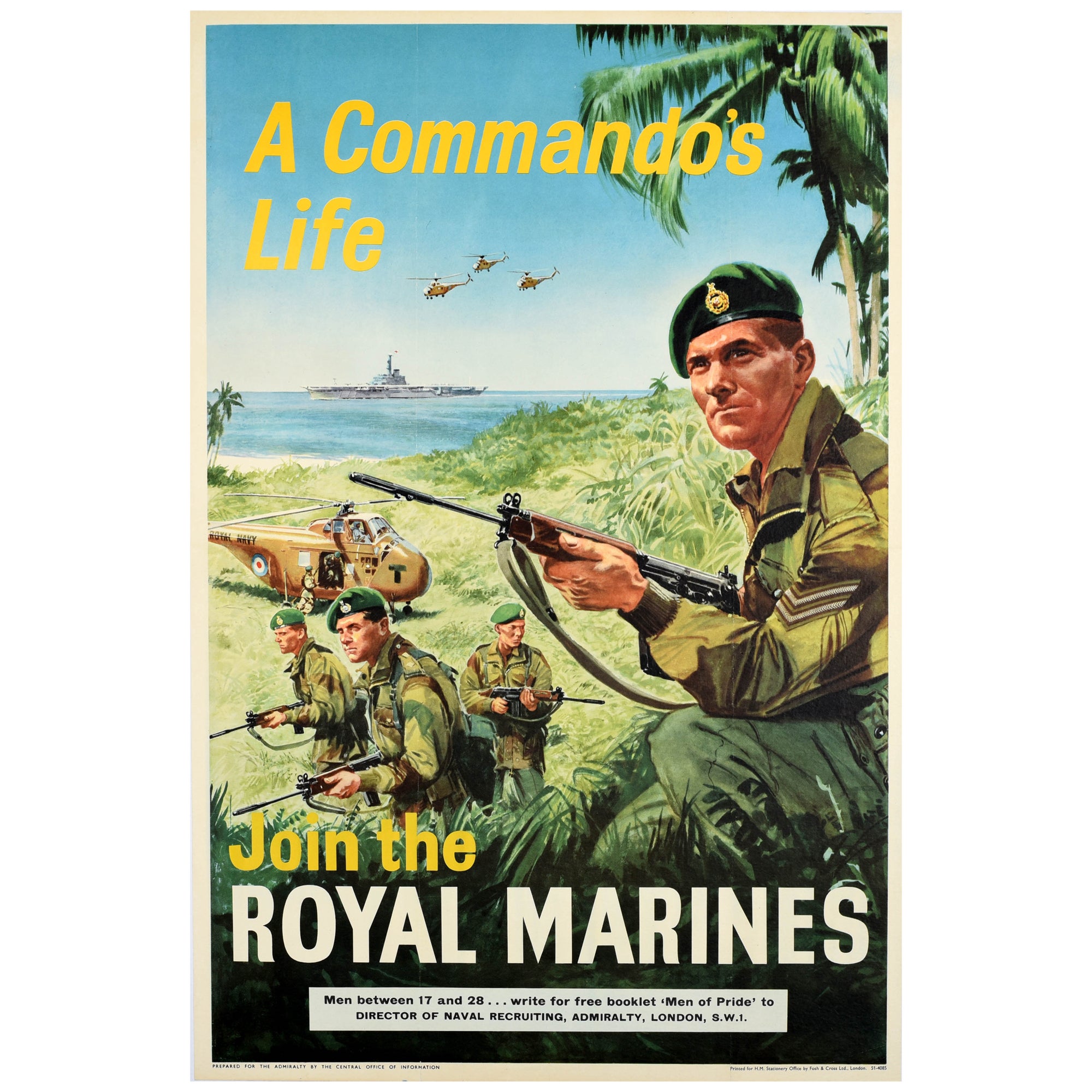 Original Vintage Military Recruitment Poster Commando Life Join Royal Marines  For Sale