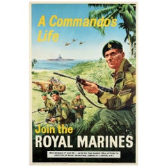 Original Vintage Military Recruitment Poster Commando Life Join Royal Marines 