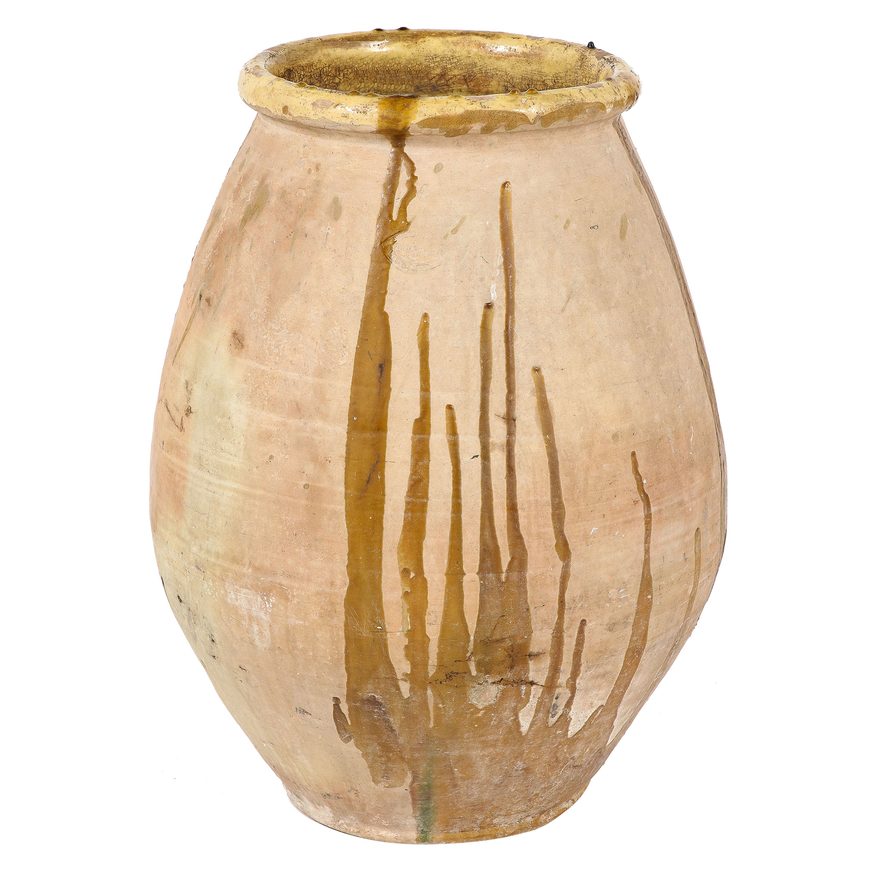 Französische Provinz 18. Jahrhundert Terrakotta Olivenöl Biot Jar mit Glasur im Angebot