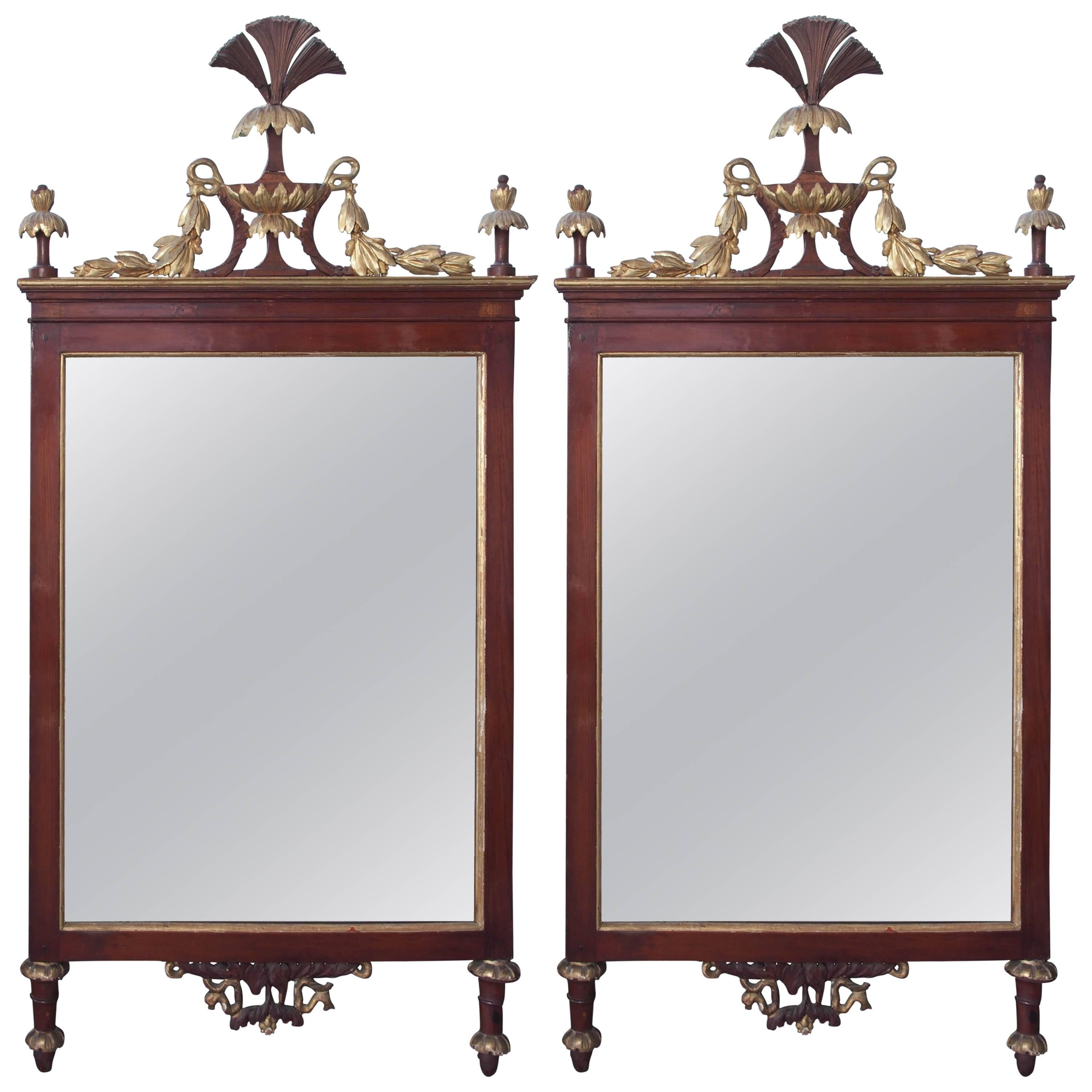 Pair of Italian Faux Bois and Gilt Neoclassical Mirrors For Sale