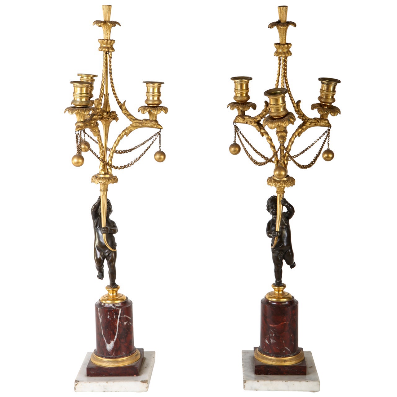 Fine Pair of French 18th Century Bronze and Gilt Bronze Candelabra For Sale