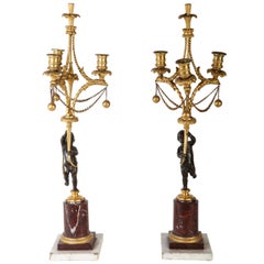 Fine Pair of French 18th Century Bronze and Gilt Bronze Candelabra