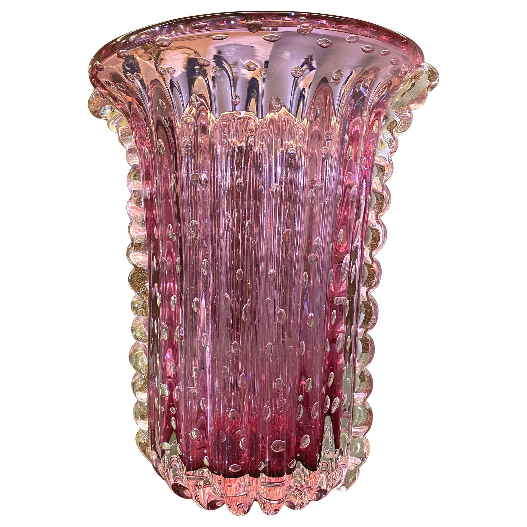 Amazing  Mid Century Pink Murano Glass Vase Signed Toso  For Sale